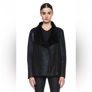 HELMUT LANG Wrecked Genuine Shearling Fur Jacket P Black